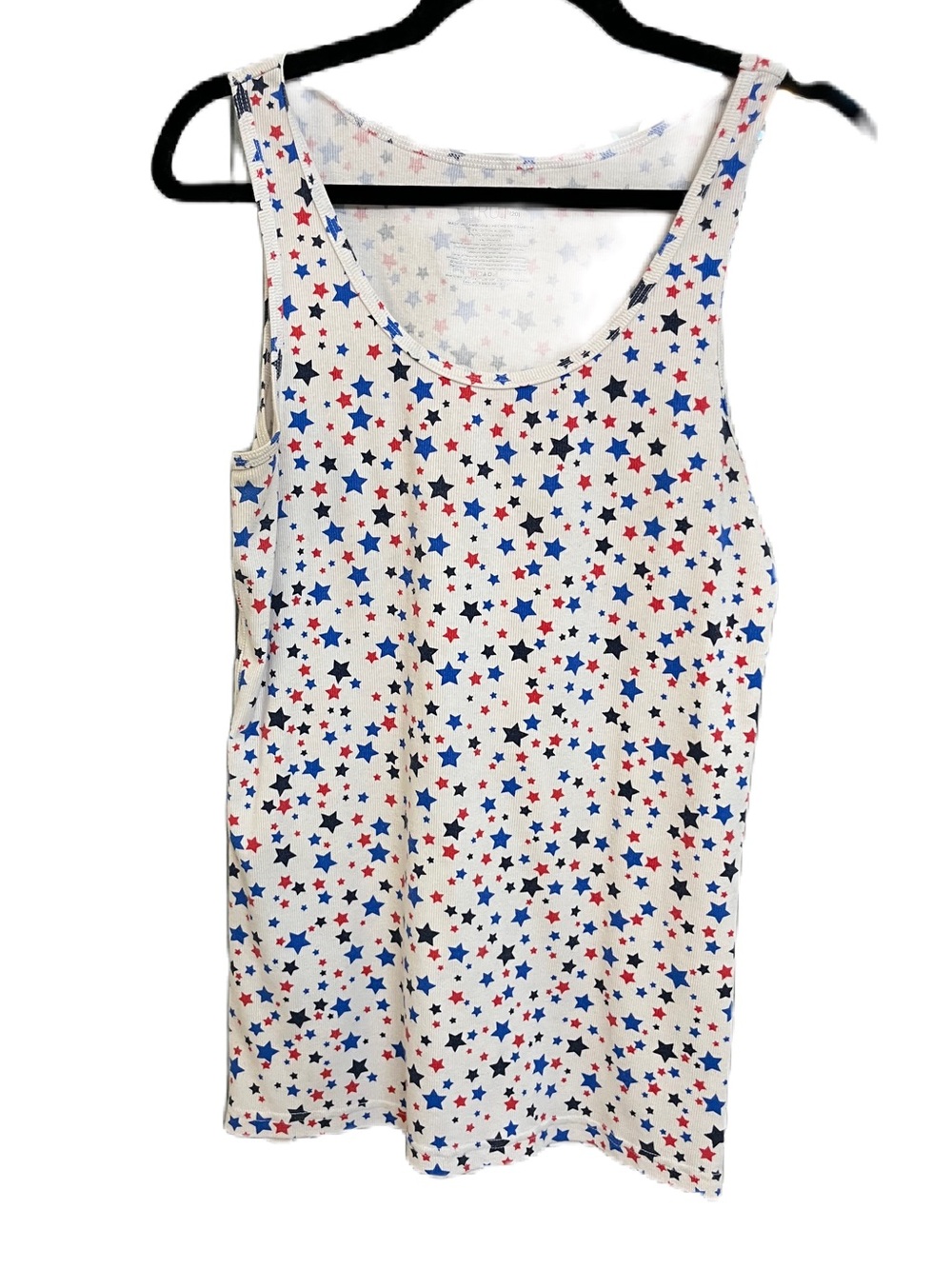 Time and Tru White Tank Top with Red & Blue Star Print XXL